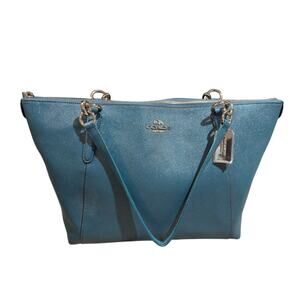 NWT Coach F11900 Crossgrain Glitter Leather Ava Tote Dark Teal